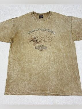 VTG Harley Davidson T Shirt Mens XL Tan Distressed Orland Florida Graphic Biker